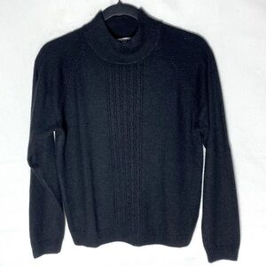 Vintage Alia Black Mock Neck Super Soft Cable Knit Pullover Sweater S